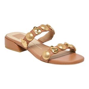 Dolce Vita Womens Farrow Saddle Leather Gold Stud Slide Sandal Size 7.5